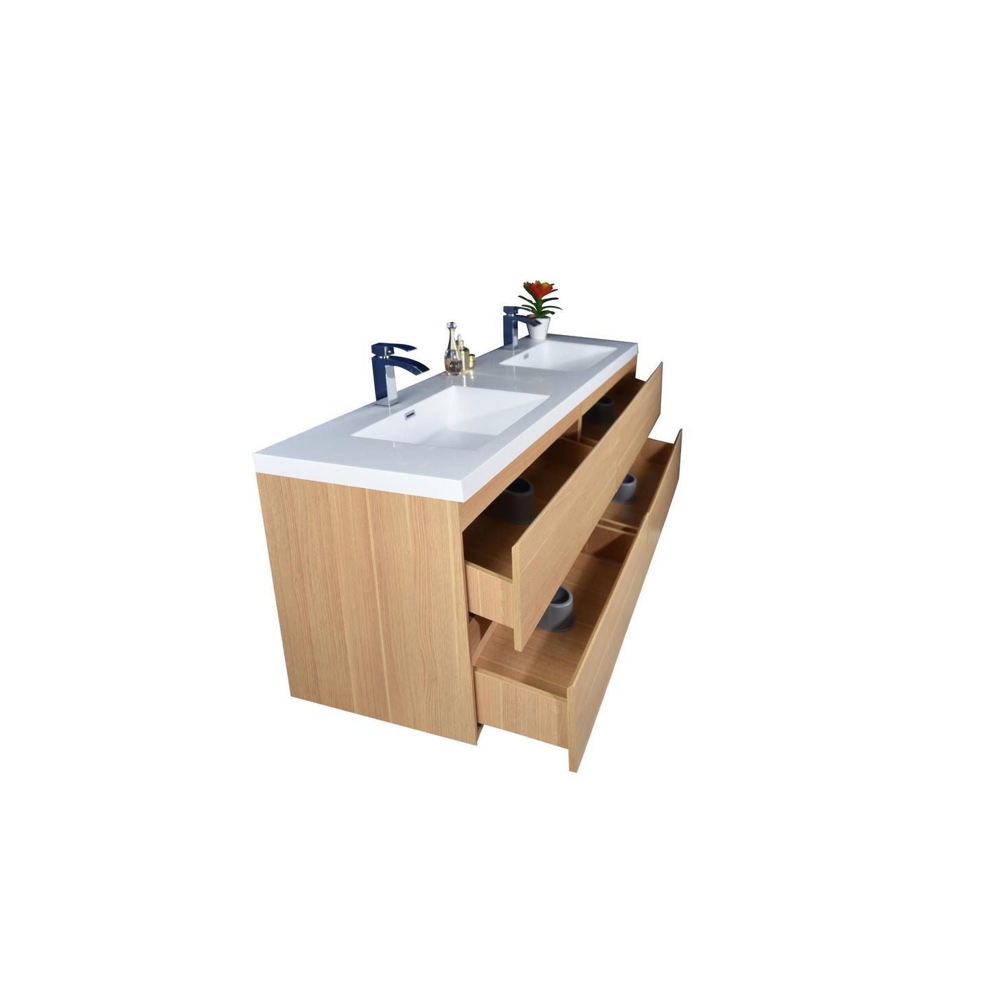 Moreno Bath Bohemia Lina 48" White Oak Wall-Mounted Vanity With Double Reinforced White Acrylic Sinks