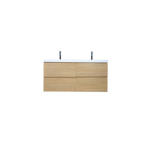 Moreno Bath Bohemia Lina 48" White Oak Wall-Mounted Vanity With Double Reinforced White Acrylic Sinks