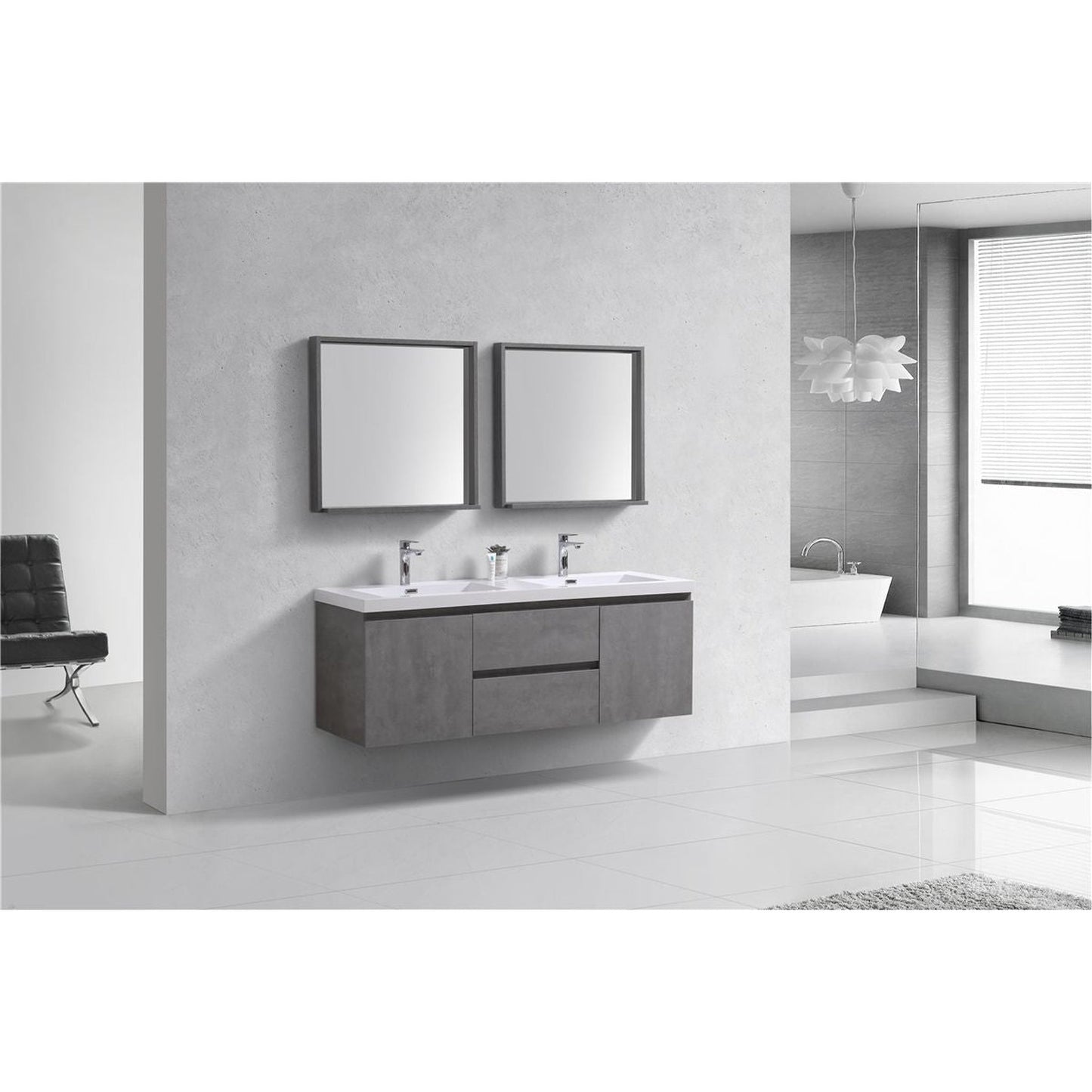 Moreno Bath Bohemia Lina 60" Cement Gray Wall-Mounted Vanity With Double Reinforced White Acrylic Sinks