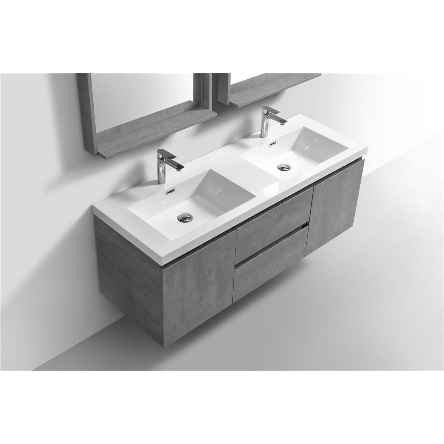 Moreno Bath Bohemia Lina 60" Cement Gray Wall-Mounted Vanity With Double Reinforced White Acrylic Sinks
