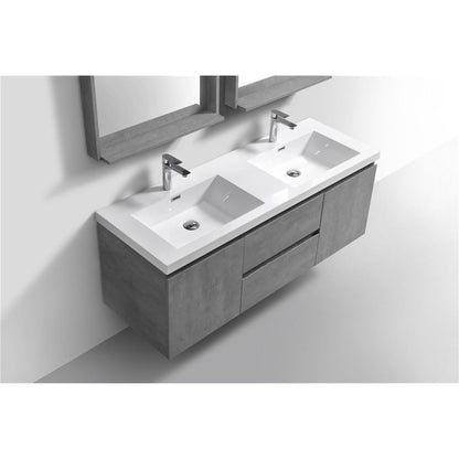 Moreno Bath Bohemia Lina 60" Cement Gray Wall-Mounted Vanity With Double Reinforced White Acrylic Sinks