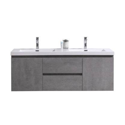 Moreno Bath Bohemia Lina 60" Cement Gray Wall-Mounted Vanity With Double Reinforced White Acrylic Sinks