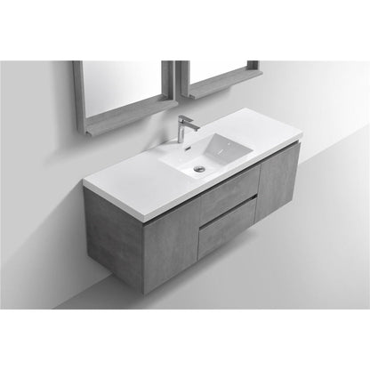 Moreno Bath Bohemia Lina 60" Cement Gray Wall Mounted Vanity With Single Reinforced White Acrylic Sink