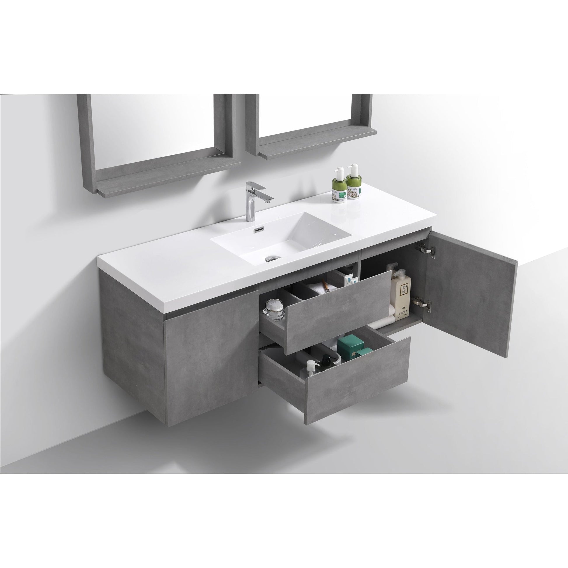 Moreno Bath Bohemia Lina 60" Cement Gray Wall Mounted Vanity With Single Reinforced White Acrylic Sink