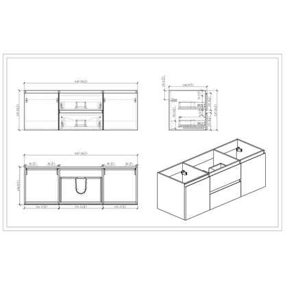 Moreno Bath Bohemia Lina 60" Cement Gray Wall Mounted Vanity With Single Reinforced White Acrylic Sink