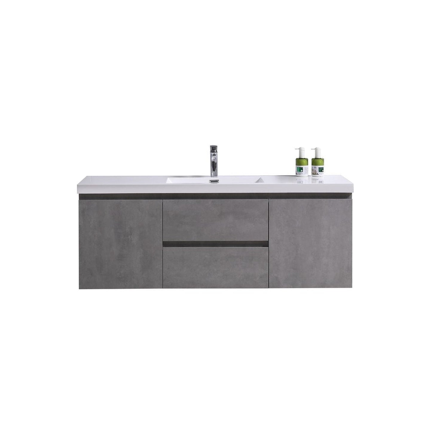 Moreno Bath Bohemia Lina 60" Cement Gray Wall Mounted Vanity With Single Reinforced White Acrylic Sink