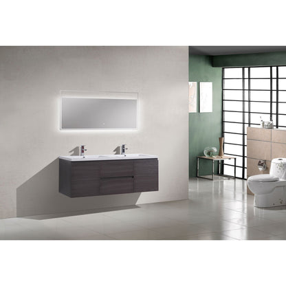 Moreno Bath Bohemia Lina 60" Dark Gray Oak Wall-Mounted Vanity With Double Reinforced White Acrylic Sinks