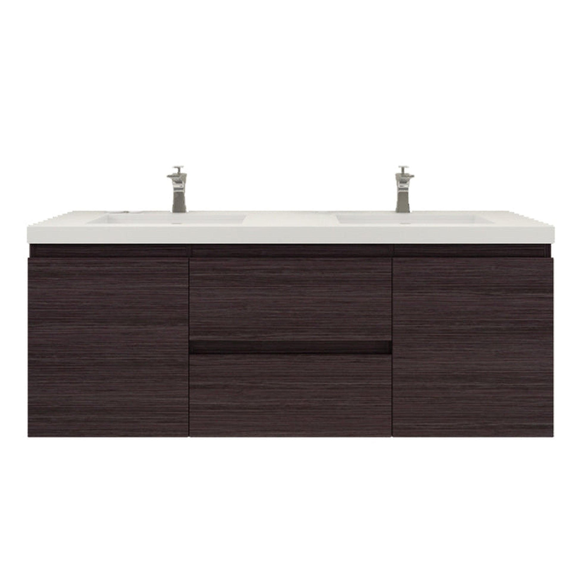 Moreno Bath Bohemia Lina 60" Dark Gray Oak Wall-Mounted Vanity With Double Reinforced White Acrylic Sinks