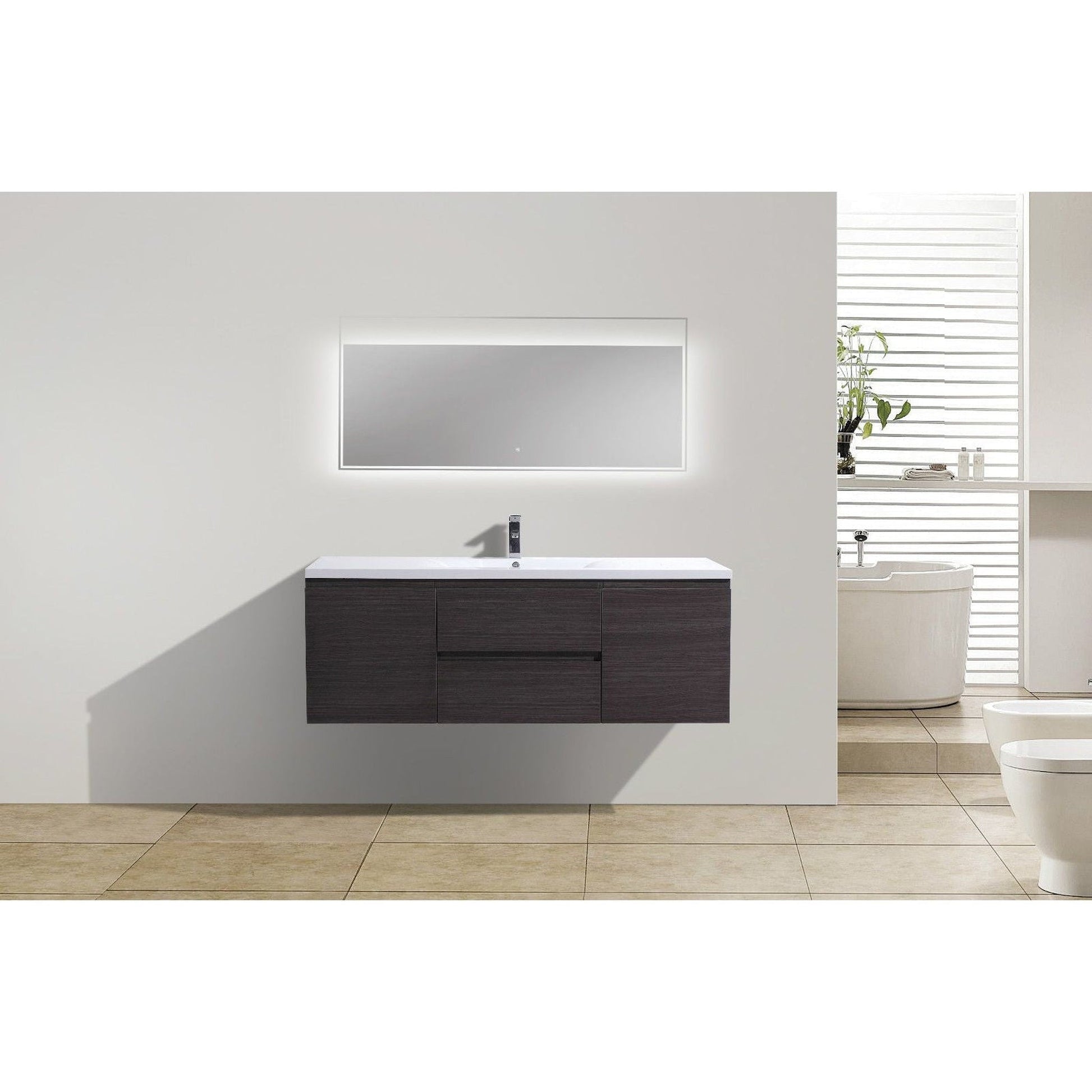 Moreno Bath Bohemia Lina 60" Dark Gray Oak Wall-Mounted Vanity With Single Reinforced White Acrylic Sink
