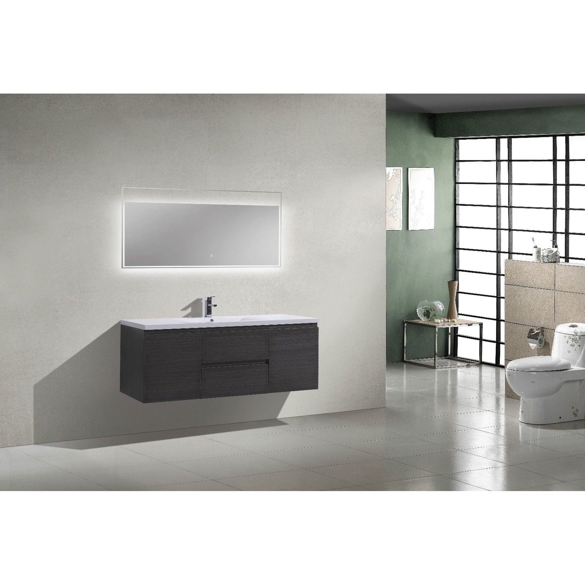 Moreno Bath Bohemia Lina 60" Dark Gray Oak Wall-Mounted Vanity With Single Reinforced White Acrylic Sink