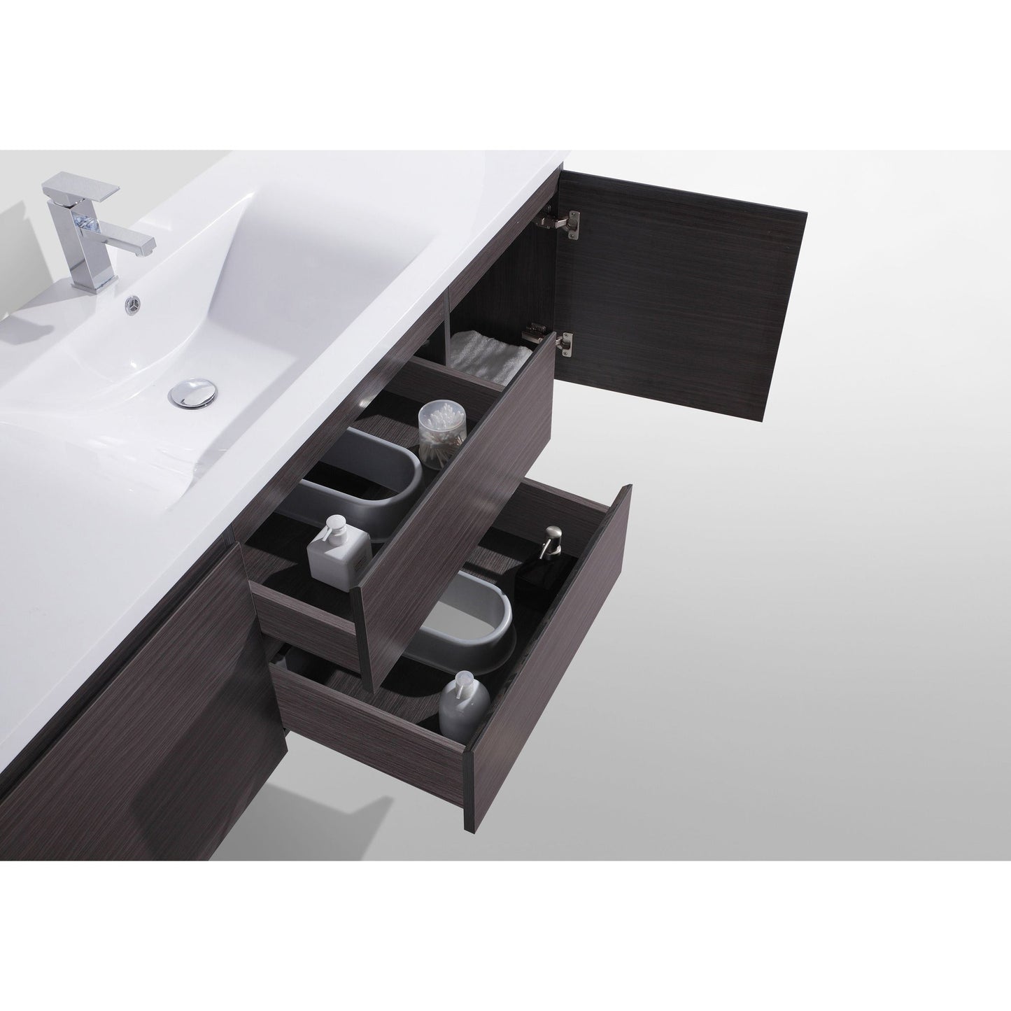 Moreno Bath Bohemia Lina 60" Dark Gray Oak Wall-Mounted Vanity With Single Reinforced White Acrylic Sink