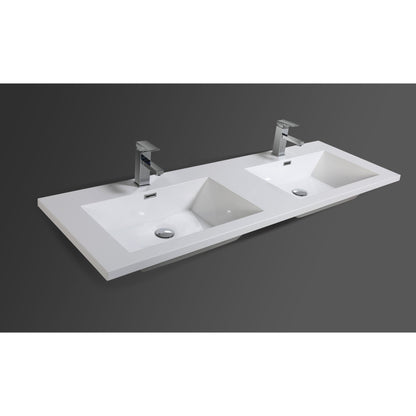 Moreno Bath Bohemia Lina 60" High Gloss Ash Gray Wall-Mounted Vanity With Double Reinforced White Acrylic Sinks