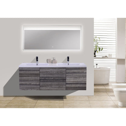 Moreno Bath Bohemia Lina 60" High Gloss Ash Gray Wall-Mounted Vanity With Double Reinforced White Acrylic Sinks