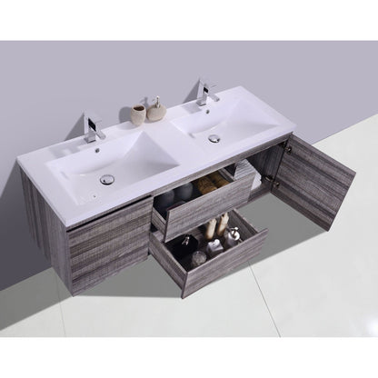 Moreno Bath Bohemia Lina 60" High Gloss Ash Gray Wall-Mounted Vanity With Double Reinforced White Acrylic Sinks