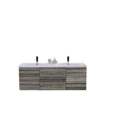 Moreno Bath Bohemia Lina 60" High Gloss Ash Gray Wall-Mounted Vanity With Double Reinforced White Acrylic Sinks