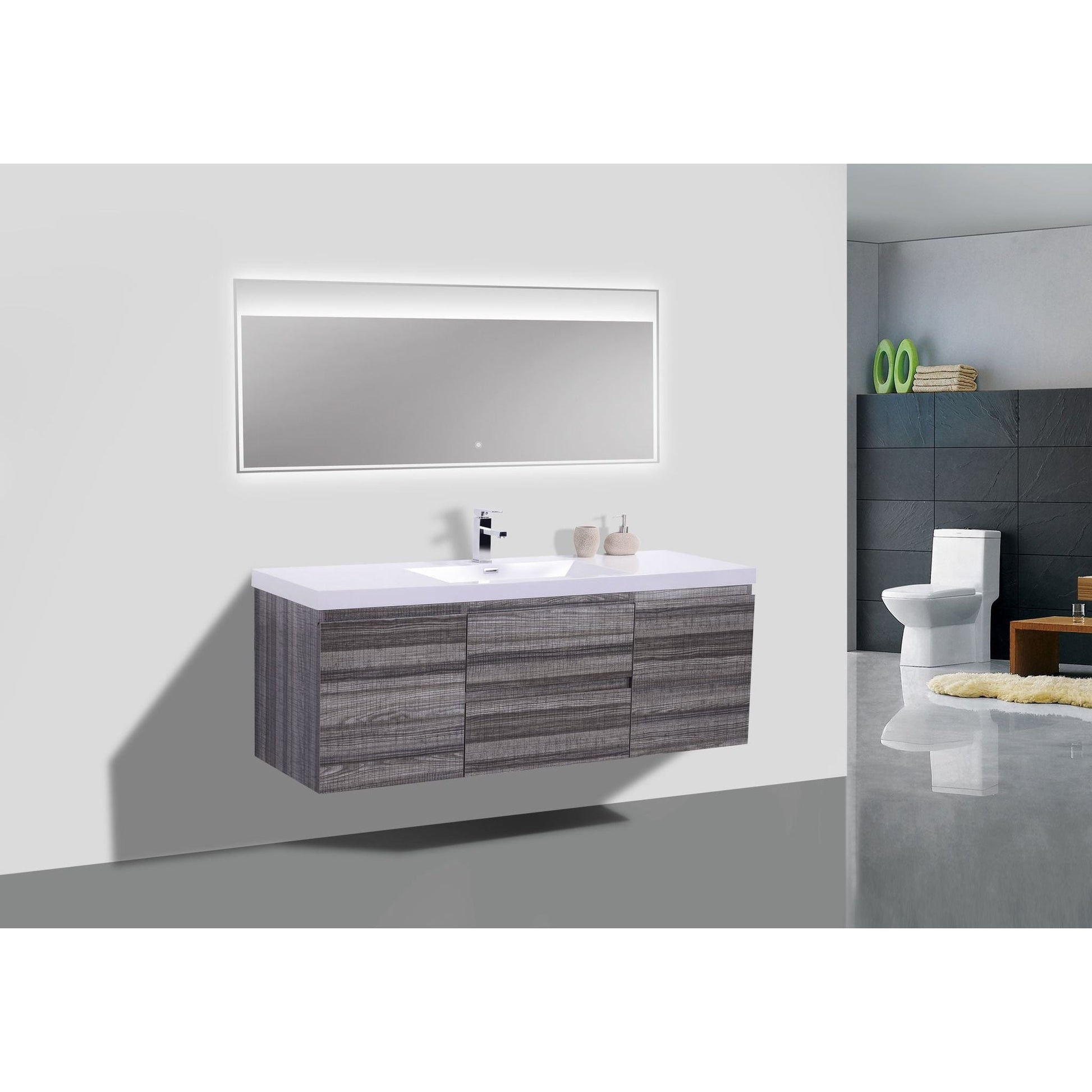 Moreno Bath Bohemia Lina 60" High Gloss Ash Gray Wall-Mounted Vanity With Single Reinforced White Acrylic Sink