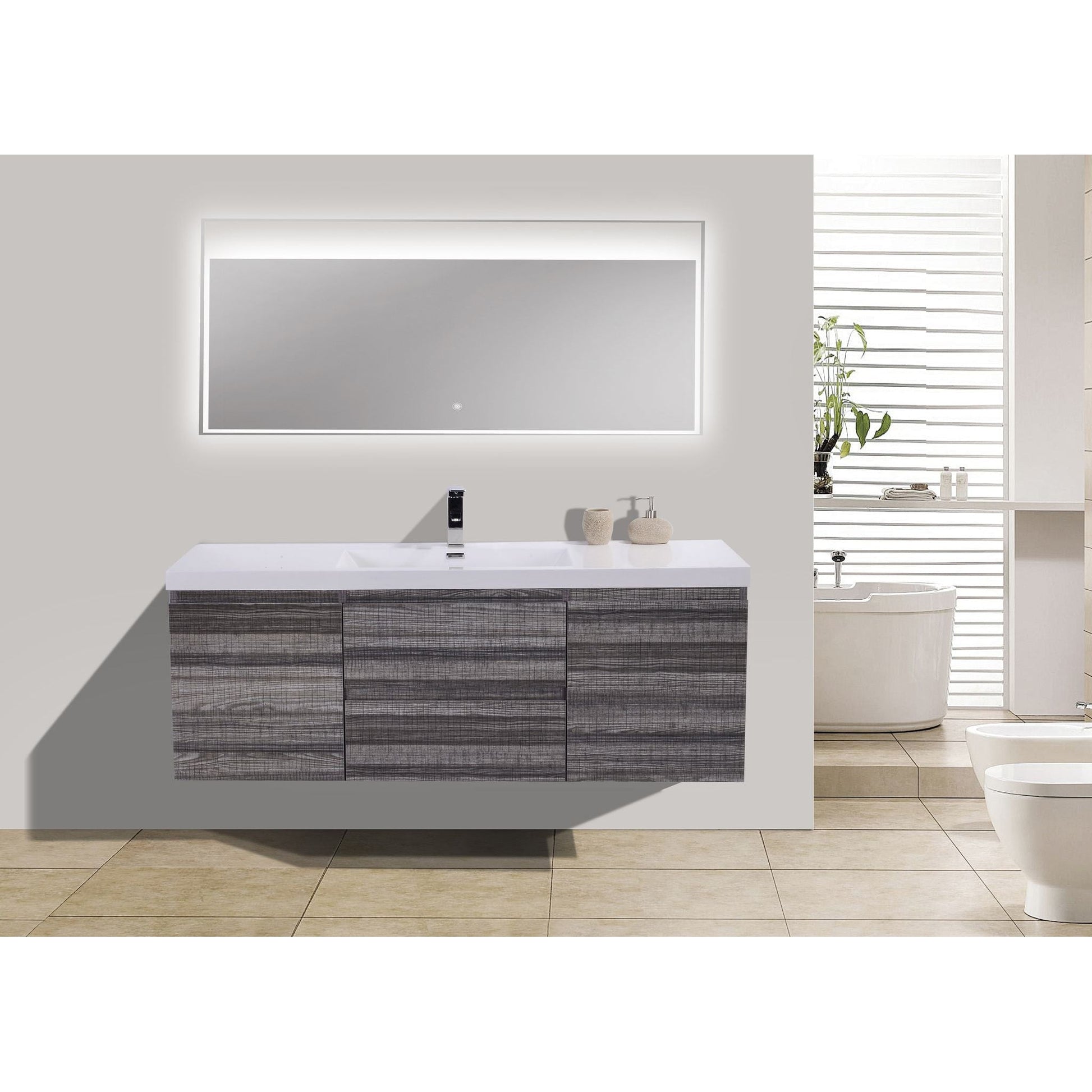Moreno Bath Bohemia Lina 60" High Gloss Ash Gray Wall-Mounted Vanity With Single Reinforced White Acrylic Sink