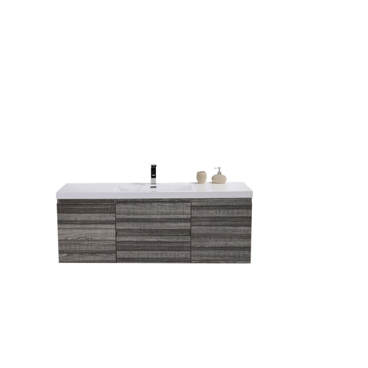 Moreno Bath Bohemia Lina 60" High Gloss Ash Gray Wall-Mounted Vanity With Single Reinforced White Acrylic Sink