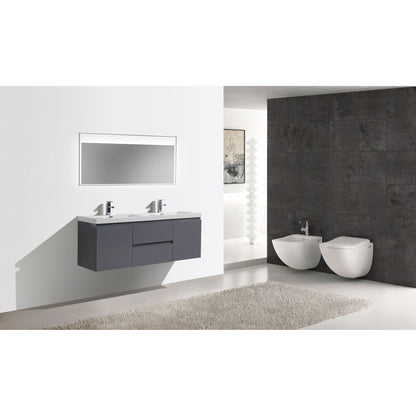 Moreno Bath Bohemia Lina 60" High Gloss Gray Wall-Mounted Vanity With Double Reinforced White Acrylic Sinks