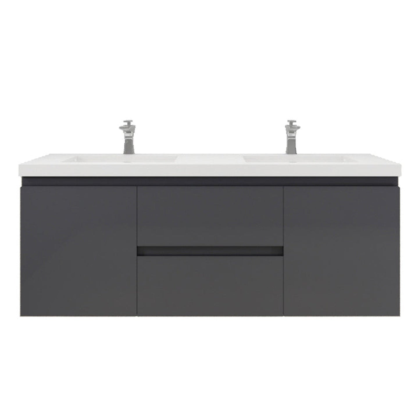 Moreno Bath Bohemia Lina 60" High Gloss Gray Wall-Mounted Vanity With Double Reinforced White Acrylic Sinks