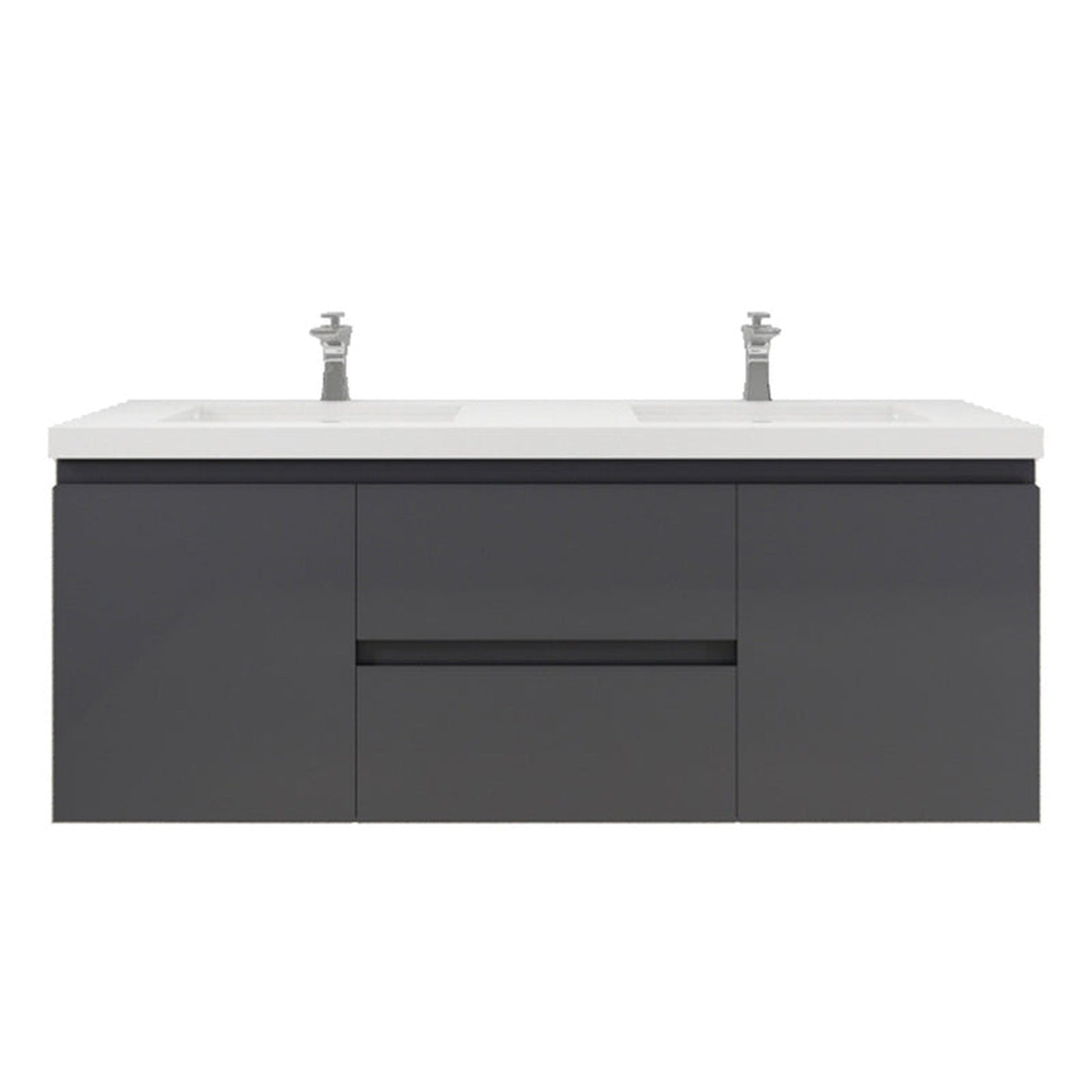 Moreno Bath Bohemia Lina 60" High Gloss Gray Wall-Mounted Vanity With Double Reinforced White Acrylic Sinks