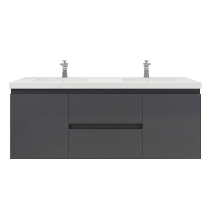 Moreno Bath Bohemia Lina 60" High Gloss Gray Wall-Mounted Vanity With Double Reinforced White Acrylic Sinks