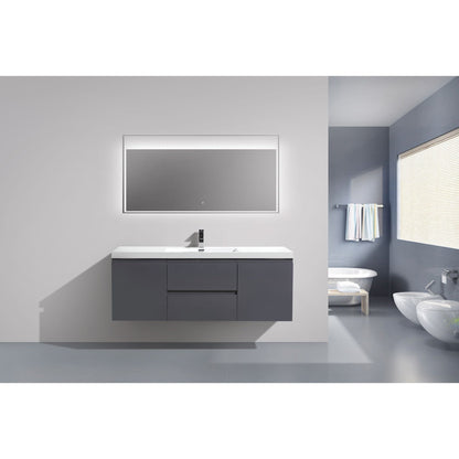 Moreno Bath Bohemia Lina 60" High Gloss Gray Wall-Mounted Vanity With Single Reinforced White Acrylic Sink