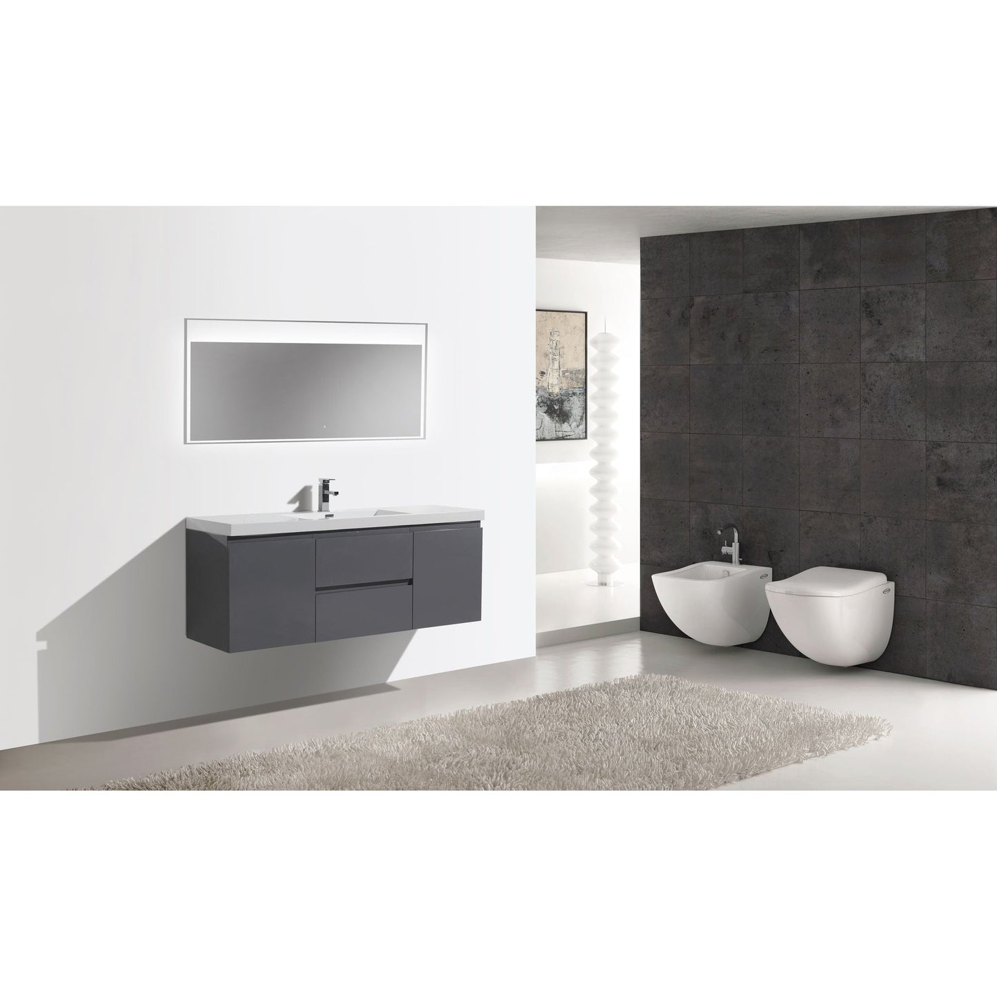 Moreno Bath Bohemia Lina 60" High Gloss Gray Wall-Mounted Vanity With Single Reinforced White Acrylic Sink