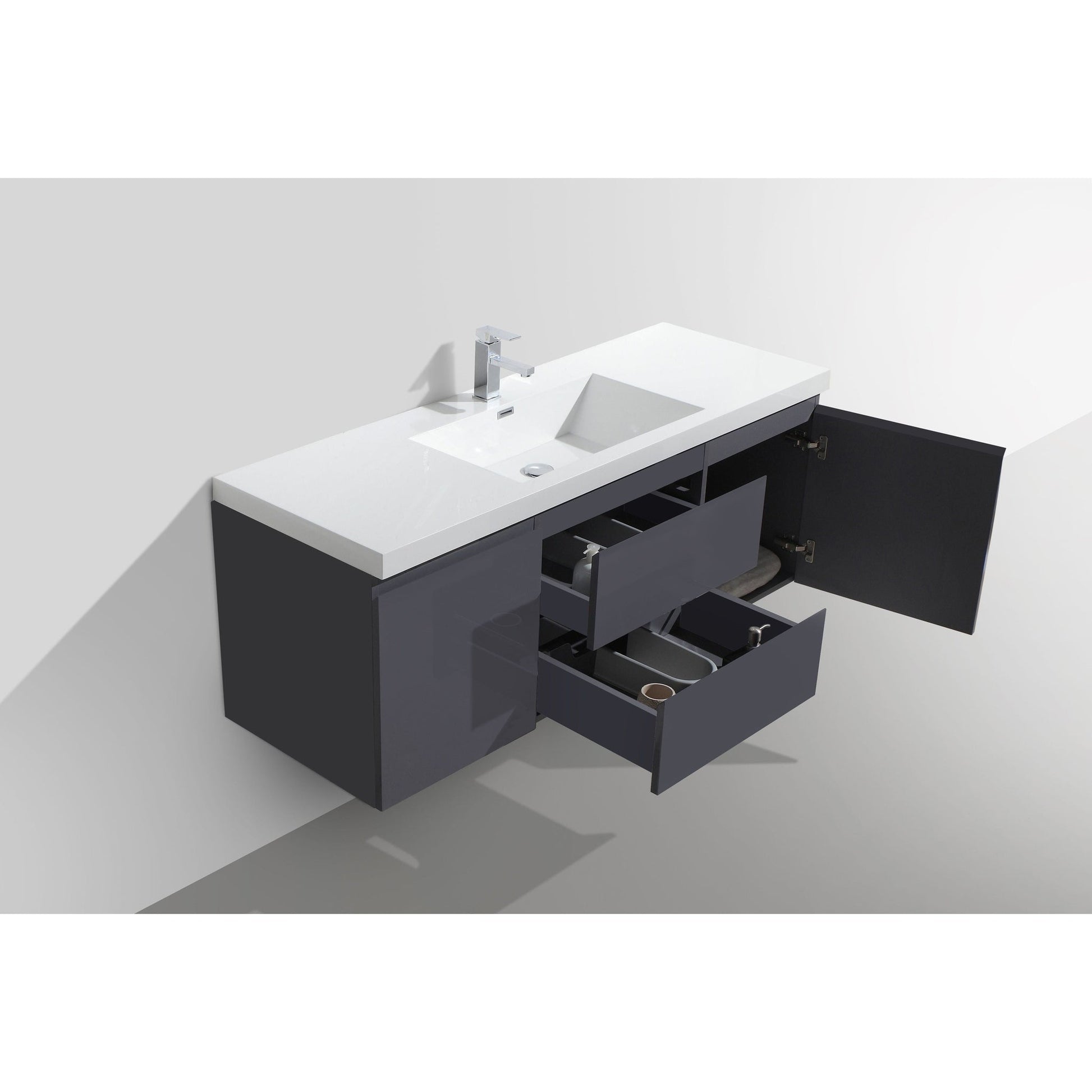 Moreno Bath Bohemia Lina 60" High Gloss Gray Wall-Mounted Vanity With Single Reinforced White Acrylic Sink