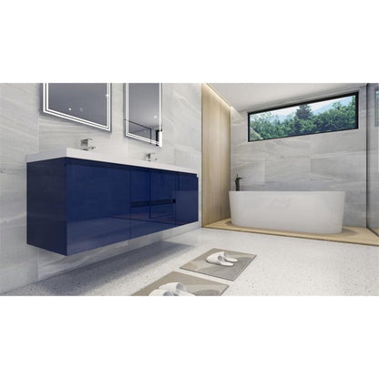 Moreno Bath Bohemia Lina 60" High Gloss Night Blue Wall-Mounted Vanity With Double Reinforced White Acrylic Sinks