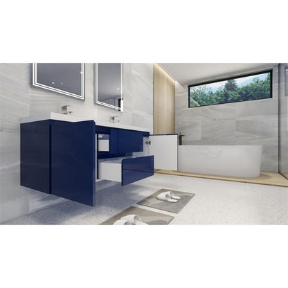 Moreno Bath Bohemia Lina 60" High Gloss Night Blue Wall-Mounted Vanity With Double Reinforced White Acrylic Sinks