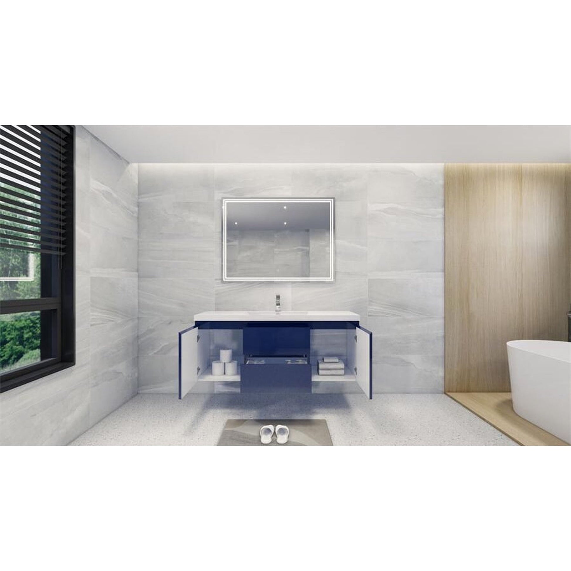 Moreno Bath Bohemia Lina 60" High Gloss Night Blue Wall-Mounted Vanity With Single Reinforced White Acrylic Sink