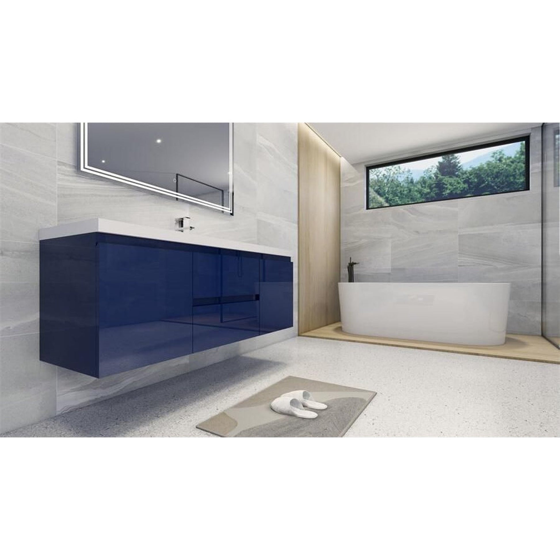 Moreno Bath Bohemia Lina 60" High Gloss Night Blue Wall-Mounted Vanity With Single Reinforced White Acrylic Sink