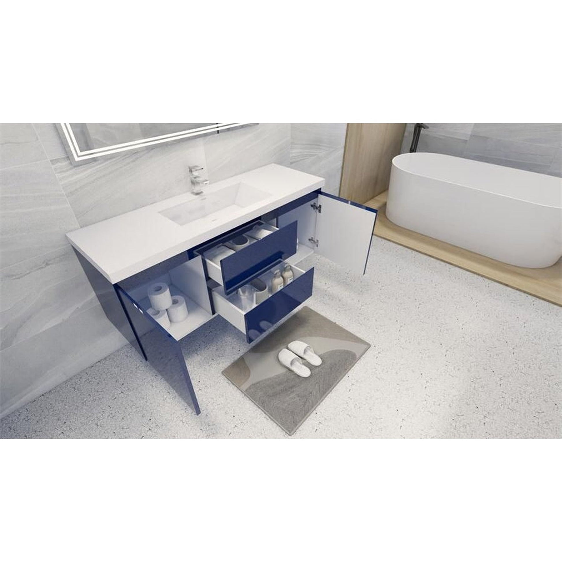 Moreno Bath Bohemia Lina 60" High Gloss Night Blue Wall-Mounted Vanity With Single Reinforced White Acrylic Sink