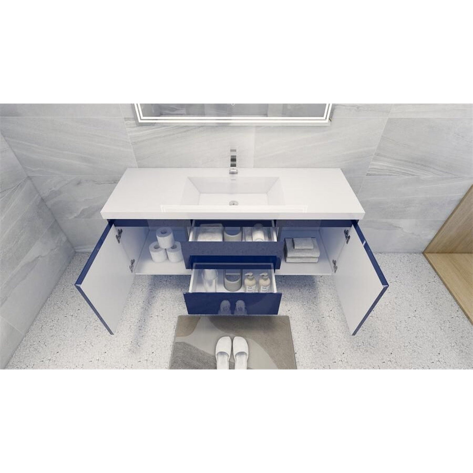 Moreno Bath Bohemia Lina 60" High Gloss Night Blue Wall-Mounted Vanity With Single Reinforced White Acrylic Sink