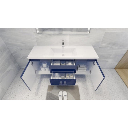 Moreno Bath Bohemia Lina 60" High Gloss Night Blue Wall-Mounted Vanity With Single Reinforced White Acrylic Sink