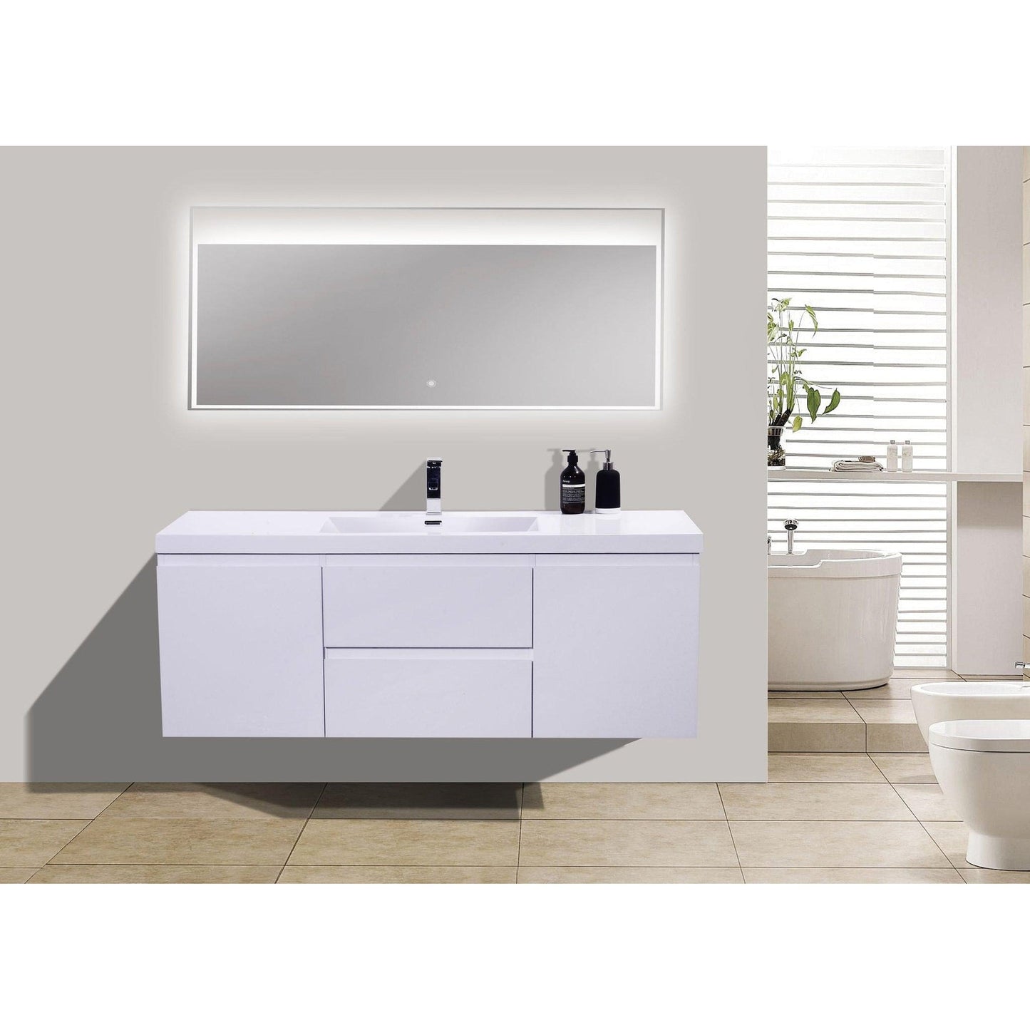 Moreno Bath Bohemia Lina 60" High Gloss White Wall-Mounted Vanity With Single Reinforced White Acrylic Sink