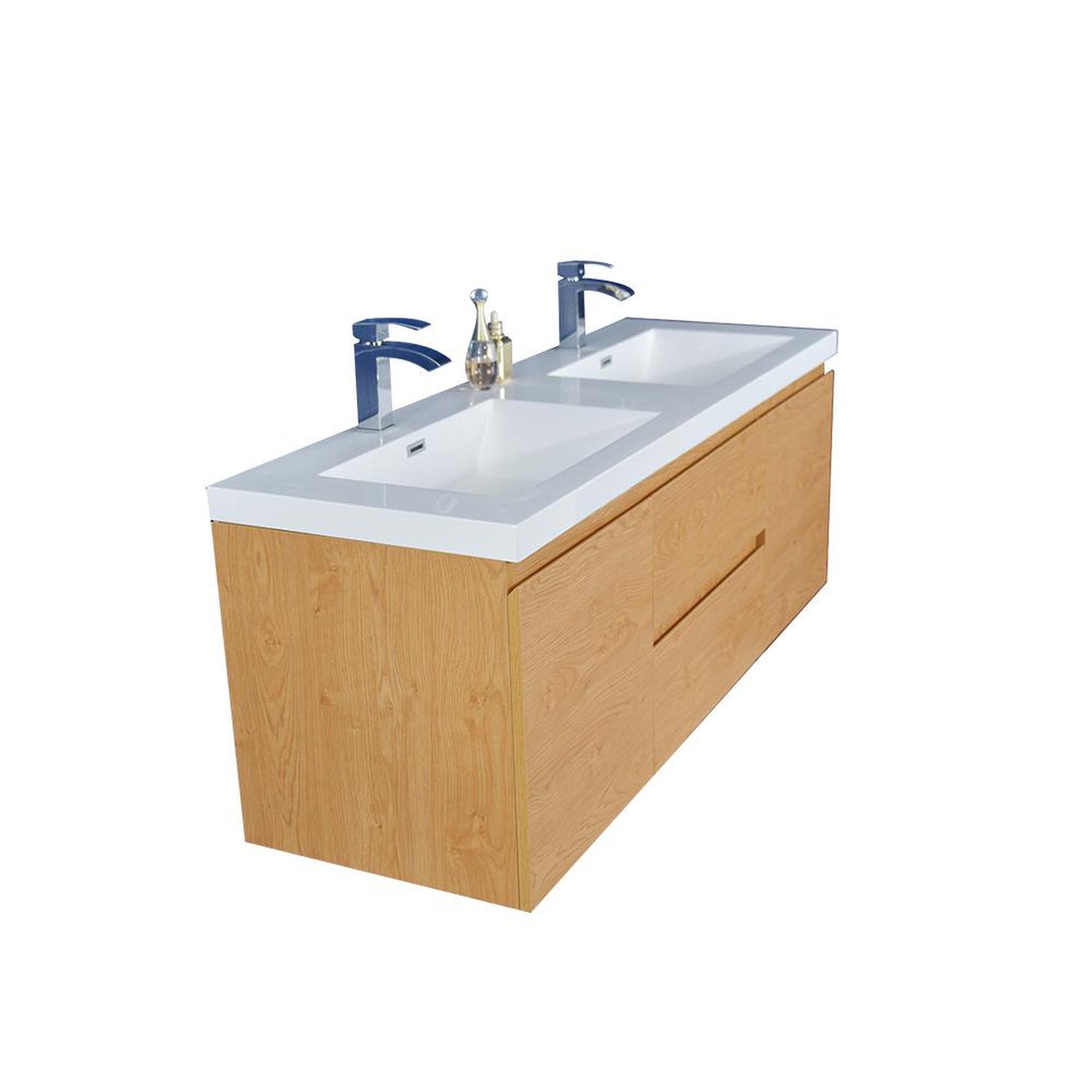 Moreno Bath Bohemia Lina 60" New England Oak Wall-Mounted Vanity With Double Reinforced White Acrylic Sinks