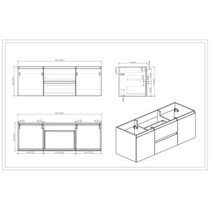 Moreno Bath Bohemia Lina 60" New England Oak Wall-Mounted Vanity With Double Reinforced White Acrylic Sinks