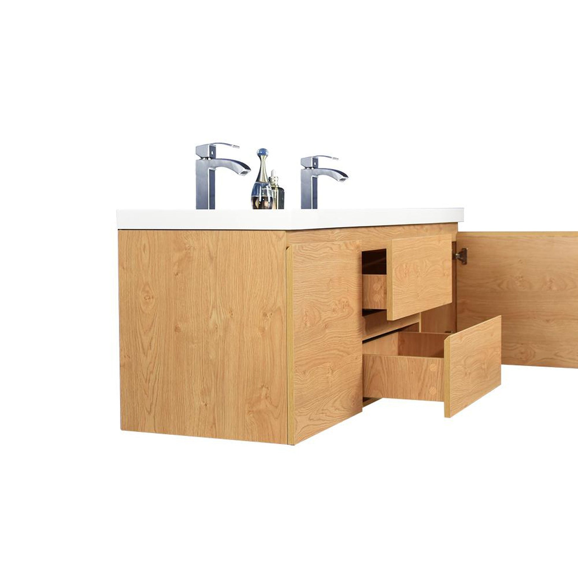 Moreno Bath Bohemia Lina 60" New England Oak Wall-Mounted Vanity With Double Reinforced White Acrylic Sinks