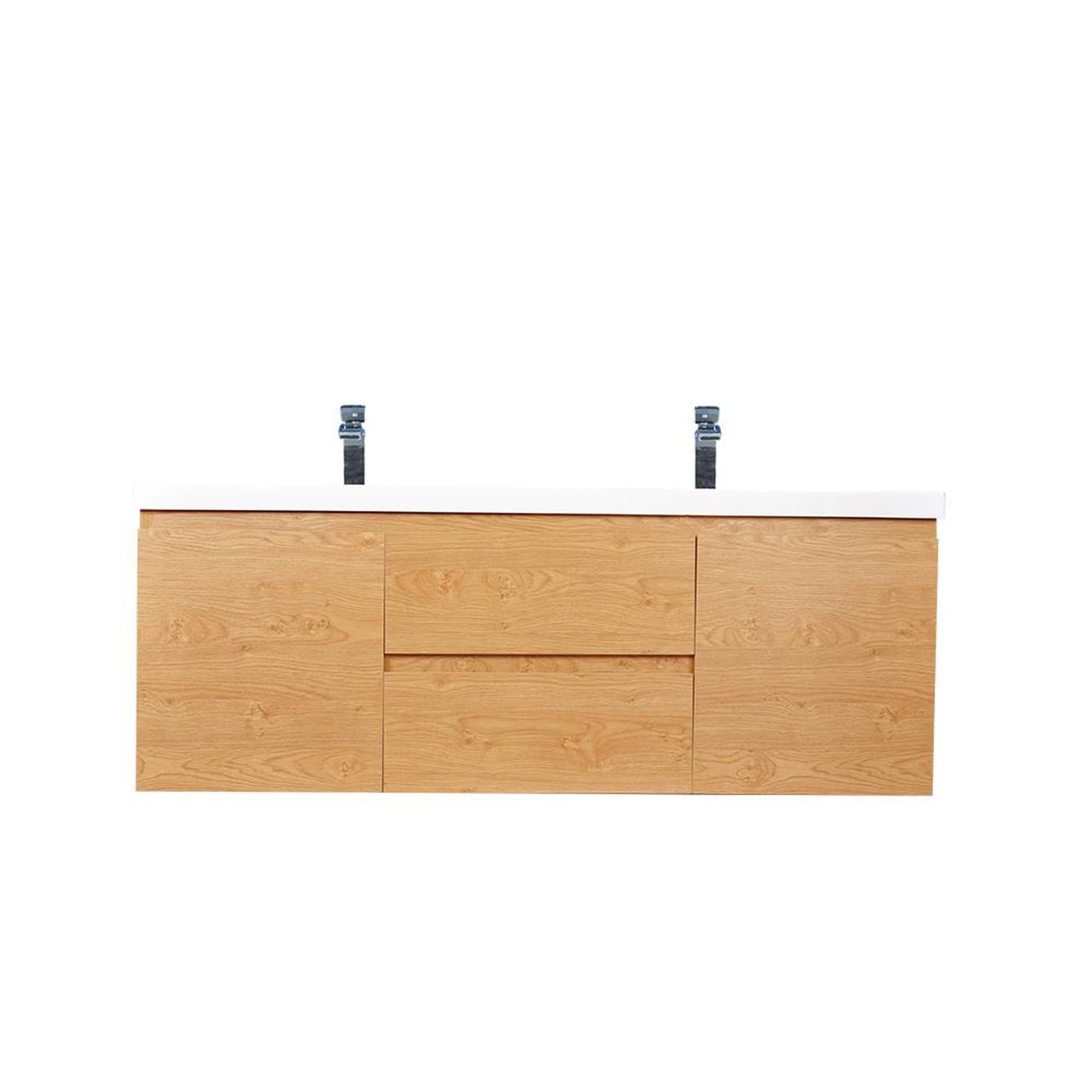 Moreno Bath Bohemia Lina 60" New England Oak Wall-Mounted Vanity With Double Reinforced White Acrylic Sinks