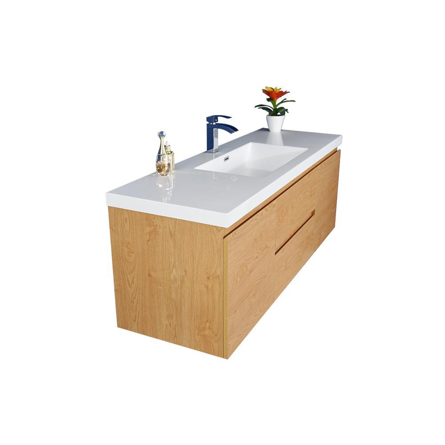 Moreno Bath Bohemia Lina 60" New England Oak Wall-Mounted Vanity With Single Reinforced White Acrylic Sink