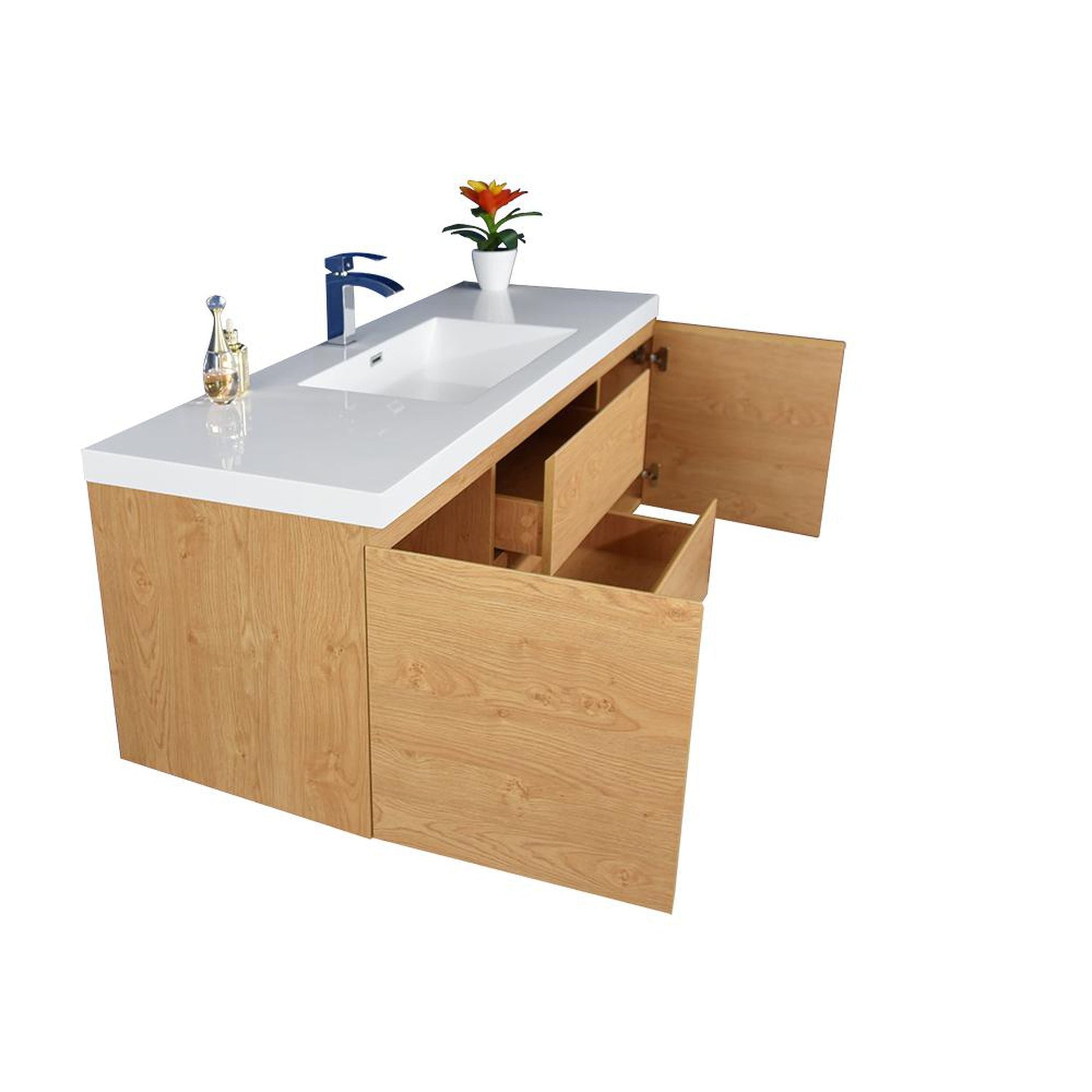 Moreno Bath Bohemia Lina 60" New England Oak Wall-Mounted Vanity With Single Reinforced White Acrylic Sink