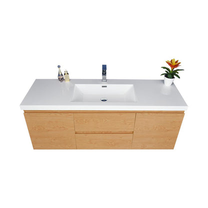 Moreno Bath Bohemia Lina 60" New England Oak Wall-Mounted Vanity With Single Reinforced White Acrylic Sink