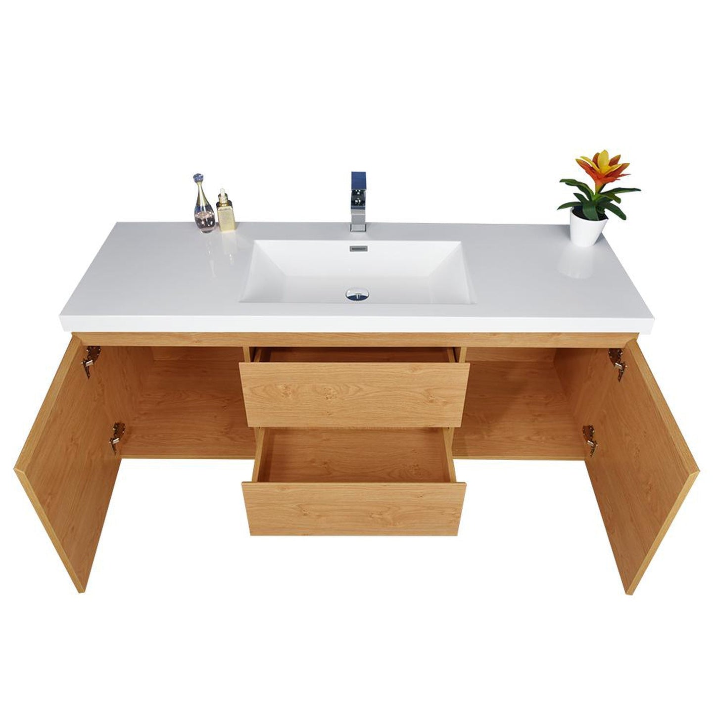 Moreno Bath Bohemia Lina 60" New England Oak Wall-Mounted Vanity With Single Reinforced White Acrylic Sink