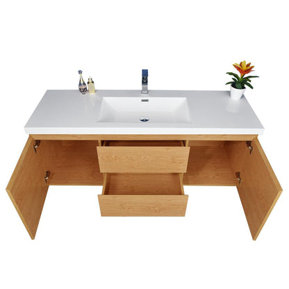 Moreno Bath Bohemia Lina 60" New England Oak Wall-Mounted Vanity With Single Reinforced White Acrylic Sink