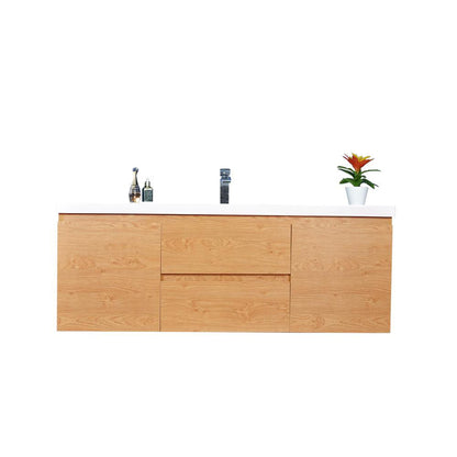 Moreno Bath Bohemia Lina 60" New England Oak Wall-Mounted Vanity With Single Reinforced White Acrylic Sink