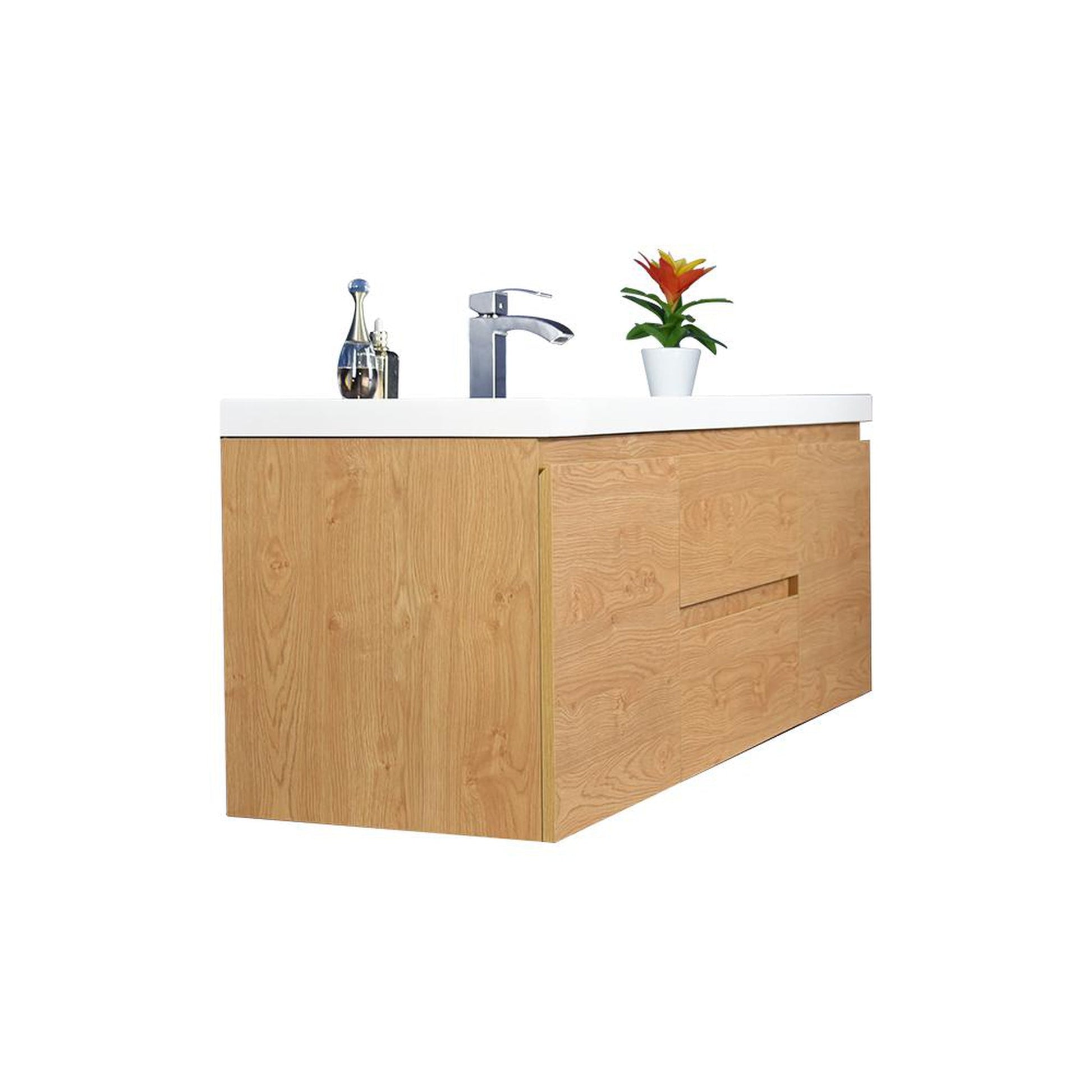 Moreno Bath Bohemia Lina 60" New England Oak Wall-Mounted Vanity With Single Reinforced White Acrylic Sink