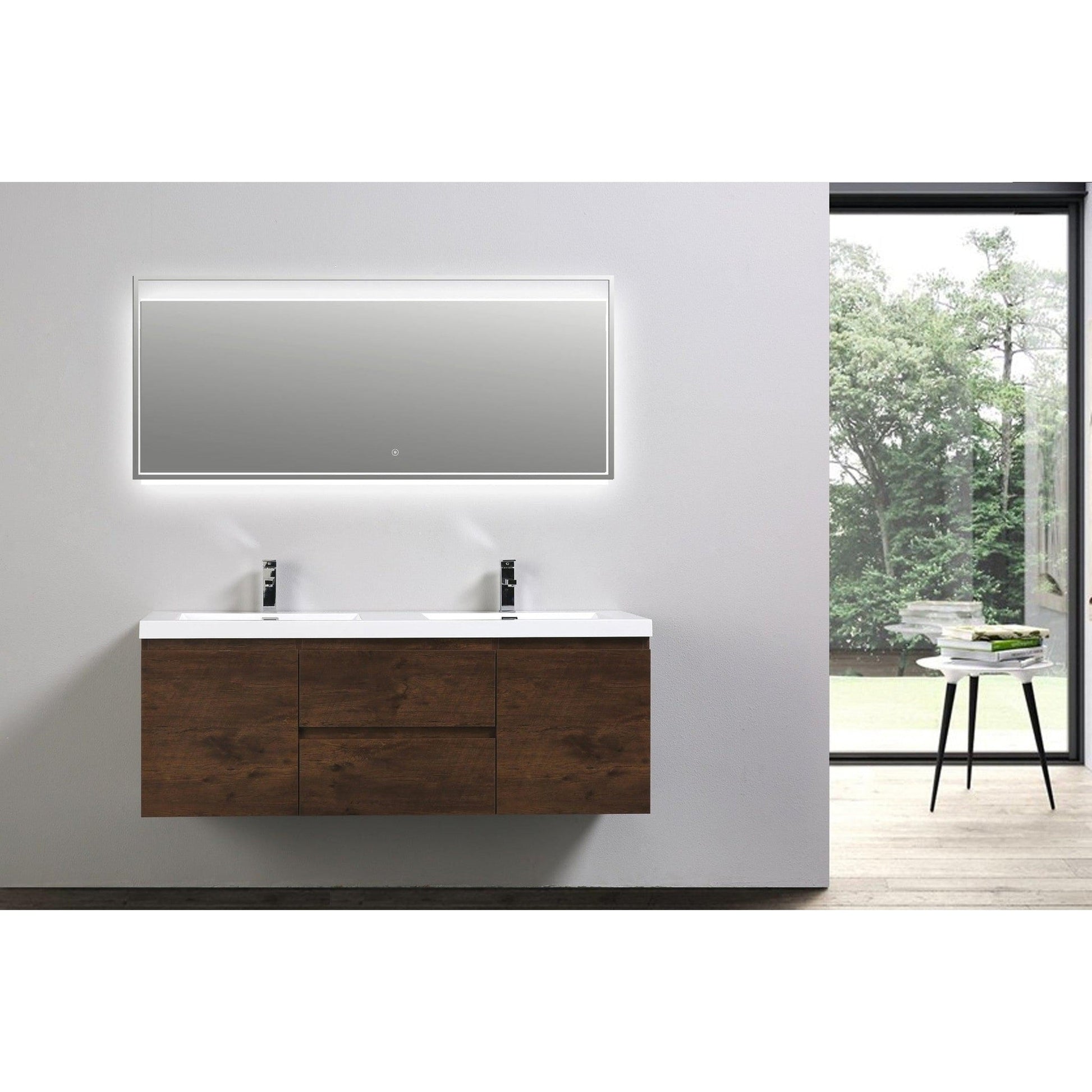 Moreno Bath Bohemia Lina 60" Rosewood Wall-Mounted Vanity With Double Reinforced White Acrylic Sinks