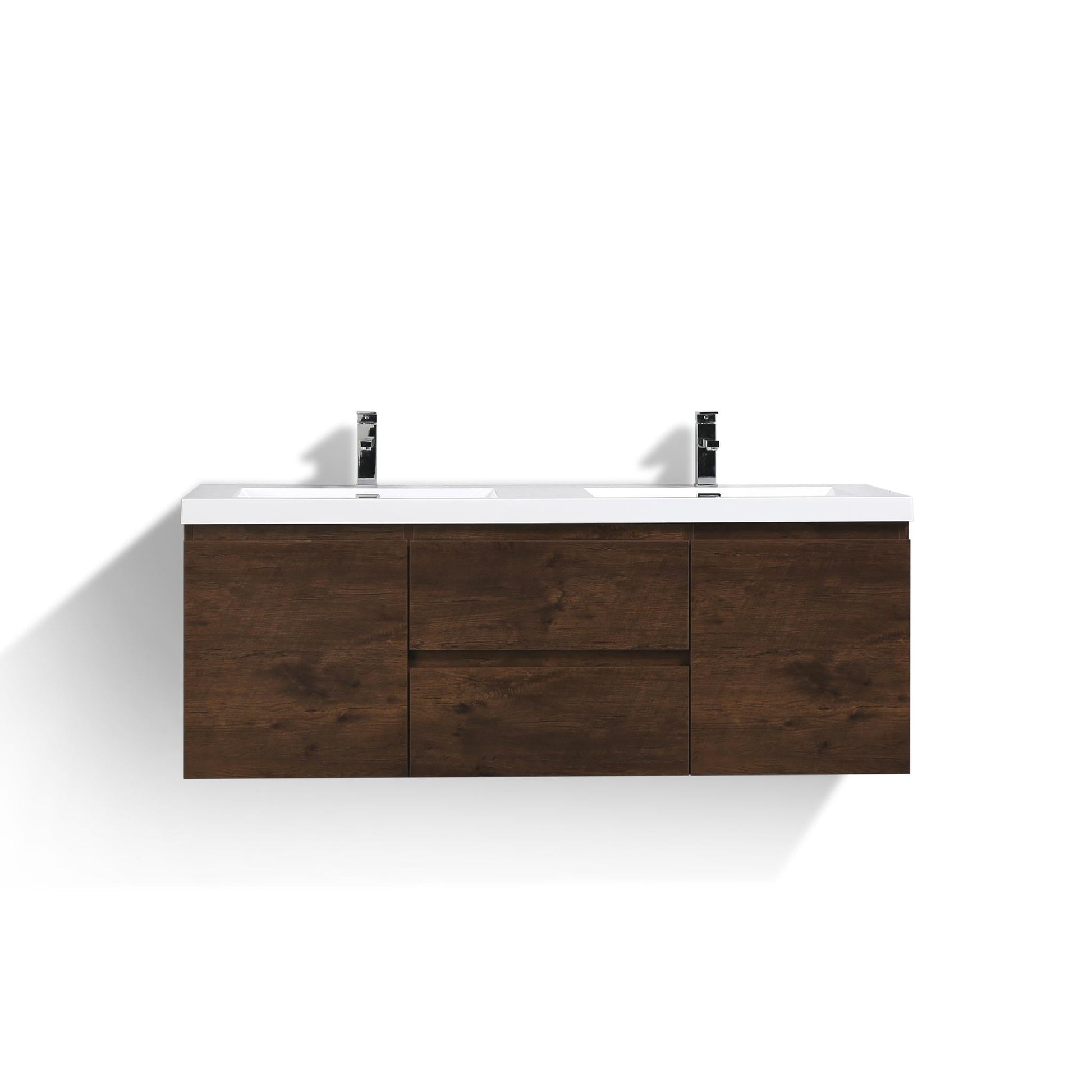 Moreno Bath Bohemia Lina 60" Rosewood Wall-Mounted Vanity With Double Reinforced White Acrylic Sinks